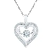 14k White Gold Round Moving Twinkle Diamond Heart Outline Pendant 1/4 Cttw