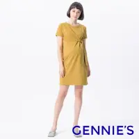 在飛比找momo購物網優惠-【Gennies 奇妮】立體剪裁綁結洋裝-黃(孕婦裝 絲光棉