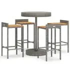 5pcs Outdoor Bar Set Garden Patio Dining Wicker Rattan Wood Table Stools Chairs