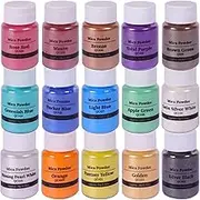 Mica Powder Pigment 15 Colors, Fine Shimmer Pigment Colorant Dye for Crafts Soap Making Epoxy Resin Paints Acrylics Rubber Stamps Clay Kids Slime Nail Polish, 10 Gram/ 0.35 Ounce Each Bottle
