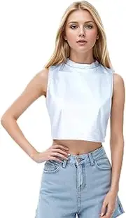 [Lufdegim] Womens Metallic Sleeveless Stretch Stretch Short Sleeve Club Dance Sexy Tops