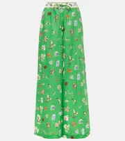 [Alemais] Alémais Printed linen wide-leg pants UK 14 green