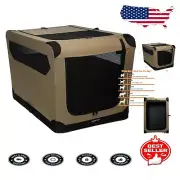 36-Inch Collapsible Dog Crate - Ventilated Soft-Sided Travel Box in Tan