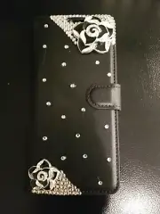 Cell Phone Case. NEW Beautiful Black Jeweled Samsung Note 8 Flip Case Cover.