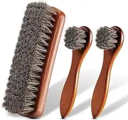 [PODDU] Shoe Cleaning Brush, 3 Pcs Shoe Shine Brush, Horsehair Shoe Brush for Leather Shoes, Boots, Sneakers