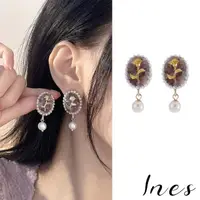 在飛比找momo購物網優惠-【INES】韓國設計優雅紫晶寶石浪漫珍珠夾式耳環(無耳洞耳環