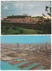 (2) MLB Cleveland Indians and NFL Browns Municipal Stadium Deckled Postcards