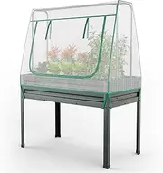 Costway 3-in-1 Raised Garden Bed w/Greenhouse Cover & Trellis, Galvanized Metal Elevated Planter Box w/Legs, Drainage Holes, Patio Garden Balcony Planter for Flower Herb Vegetable Climbing Vine