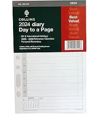 Collins 2024 Dayplanner Organiser Diary Organiser Refill Pad - Desk - Day a Page with Appointments - 2024 Daily Planner Refill