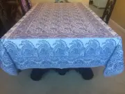 DILIP TEXTILES Block Print Cotton Tablecloth ~ Floral Ethnic India ~ 106" x 65"