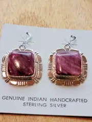 Kay Yazzie Navajo saw cut Sterling Silver earrings Purple spiny oyster shell (#3