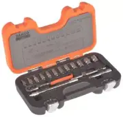 Bahco SOCKET SET S-160 16Pcs 1/4" Square Drive, Smooth Reversible Ratchet