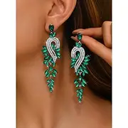 Women's Sparkling Crystal Dangle Earrings with Leaf Design Perfect for Weddings and Parties