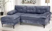[ADVWIN] Sofa 3 Seater Sofa Blule Velvet L Shape Sofa Couch Modern Sofa with Reversible Chaise 208 * 132 * 86cm