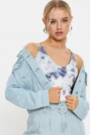 Print Tie Dye Lace Up Back Top - Size L, Women's Trial Woven