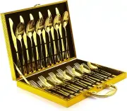 30-Piece Gold Silverware Set with Box Stainless Steel Flatware Cutlery Kitchen
