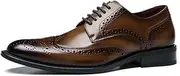 ARSUGMZ Business Men's Casual Leather Shoes Men's Genuine Leather Gentleman Brock Men's Leather Shoes Trendy Dress Shoes(Brown,41)
