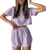 [Generic] Women's Solid Colour Fashion Simple Loose Pullover Top Shorts Boy Short Swim Suits for Women