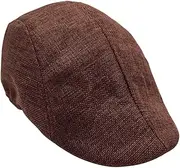 [GAROZATION] Mens Flax Beret Newsboy Cap Red Coffee Peaked Hat for Driving and Outdoor Activities Stylish Flax British Style