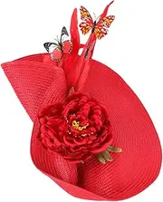 [ERINGOGO] Exaggerated Butterfly Hat Elegant Straw Banquet Headpiece for Tea Parties Weddings Stylish Flower Feather Design