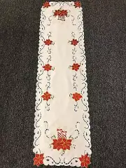 Christmas Holiday Party Red Poinsettia Embroidered Lace Table Placemat Runner