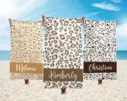 Custom Tiger or Leopard Print Beach Towel, Gift for Mom, Birthday or Senior