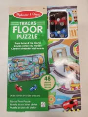 Melissa & Doug Race Around The World Tracks 48 Piece Floor Puzzle Wind-Up Car 3B