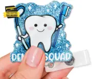 Dental Squad Fun Blue Glitter Badge Holder, Cute Dental Nurse Office ID Tag Card