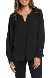 NYDJ Liliana Lace Inset Peasant Top in Black at Nordstrom, Size Large