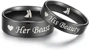 [Global Jewelry] Amazing His Beauty Her Beast Titanium Stainless Steel Wedding Band Set Anniversary Engagement Promise Ring