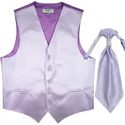 New men's tuxedo vest waistcoat & ascot horizontal stripes prom lavender wedding