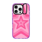 iPhone 16 Pro Impact Ring Stand Case MagSafe Compatible Pink Star Starburst 70s Retro Pattern