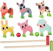 Generic 1 Set Interactive Animal Croquet Game Natural Wooden for Hand Eye Coordination Development Fun Family Enjoyment