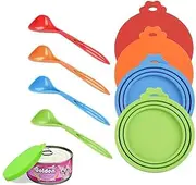 LYSAIMG Pet Food Can Covers,4 Pack Silicone Universal Size Food Can Lids with 4 Spoons,1 Fit 3 Standard Size 3oz,5.5oz and 12oz Dog & Cat Food Can Lid Cover