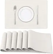 Smarcute Linen Placemats for Dining Table,Ivory Table Placemats Set of 6 Spill-Proof Waterproof Table Mats for Kitchen & Dining Washable Solid Table Mats Heat Resistant, 46X30cm