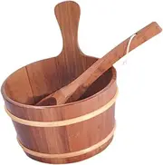 Generic Sauna Bucket and Ladle, 4L Wooden Storage Container, Professional Milk Bucket, Sauna Accessories for Bathroom, Pool SPA