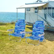 CostwayFoldable 5-Position Backpack Beach Chair with Cup Holder-Blue