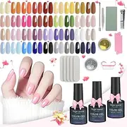 Necomi [52 PCS] Gel Nail Polish Set, 36 Colour Gel Nail Polish Kit with Base Coat Top Coat Glossy / Matte,Nail Art Accessories,Hot Pink Green Black White Burgundy Red Blue Purple Suitable Gifts for Women Fingertip Palette
