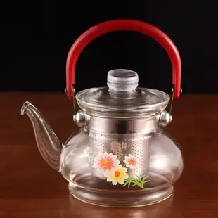 耐熱玻璃壺有過濾網花茶壺平底超大容量直火加熱功夫茶壺手提把壺