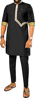 [private afripride] Men Tracksuit African Clothes Dashiki Embroidery Short Sleeve Shirt and Pants 2 Piece Set Dashiki Outfits