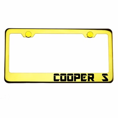 Gold Chrome License Plate Frame COOPER S Laser Engraved Metal Screw Cap (for: Mini)