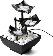3 Tier Table Top Water Fountain, Indoor/Outdoor, Living Room, Bedroom, Office Decor, 21 cm H, Water Circulation, Metal, Black