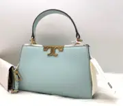 AUTH NWT $568 Tory Burch Mini Eleanor Top Handle Pebbled Leather Satchel In Sky