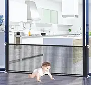 Dog Gate Mesh Pet Gate for The House Doorways Stairways, 71” WX 31" H Portable Magic No Drill Indoor Puppy Safety Gates, Black