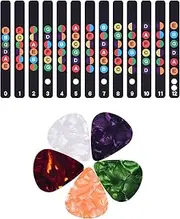 Fingerboard Stickers,Portable Sturdy Heavy Duty Fret Note Stickers | Fingerboard Frets Map Sticker Guitar Learning Tools with 5 Randomly Colored Guitar Picks for Learners Borato