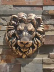 Lion Head Sculpture Wall Plaque Fireplace Corbel Black & Gold Fountain Ornament