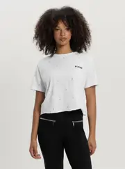 GUESS White Skylar Crop T-Shirt Size: Small