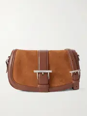 [MCQUEEN] MCQUEEN - Leather-trimmed Suede Shoulder Bag - Dark brown - One size One size Brown