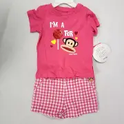 Paul Frank Girl's Outfit Set Shorts Shirt Top NEW NOS Pink Monkey 24 M 24M Month
