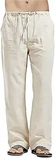 [WSLCN] Mens Casual Cotton Pants Loose Fit Drawstring Elastic Waist Yoga Beach Pants